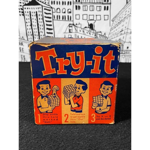 Vintage 1960 TRY IT! Milton Bradley Puzzle Cube Marble Skill Game ORIGINAL BOX! - Picture 2 of 15